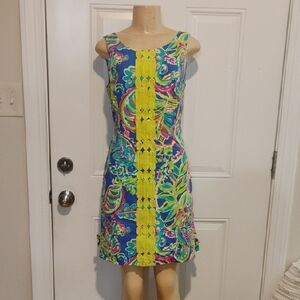 Lilly Pulitzer Sleeveless Multicolor Print Dress With Back Gold Zipper Size 6